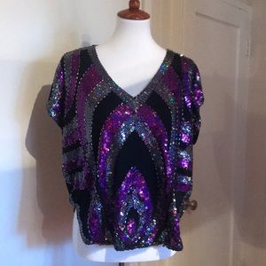 Sequin blouse purple silver black back is t shirt
